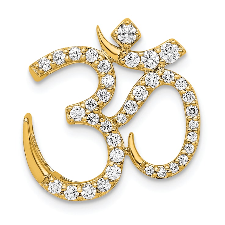 14k Yellow Gold Diamond Om Chain Slide Pendant