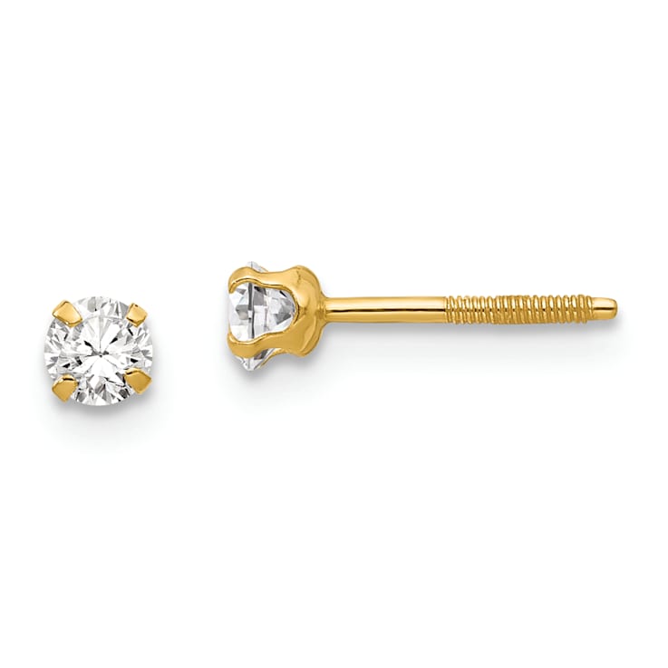 14k Yellow Gold Children's 3mm Cubic Zirconia Stud Earrings