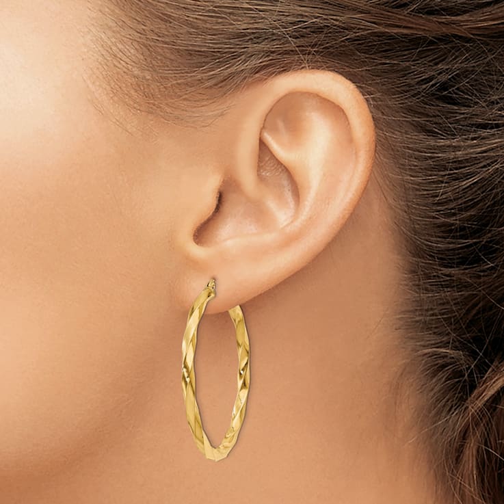 14k Yellow Gold 1 9/16 Polished Twisted Hoop Earrings