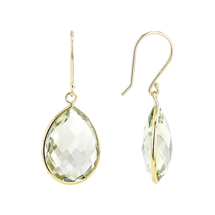 Green Prasiolite 14k Yellow Gold Dangle Earrings 13.00ctw