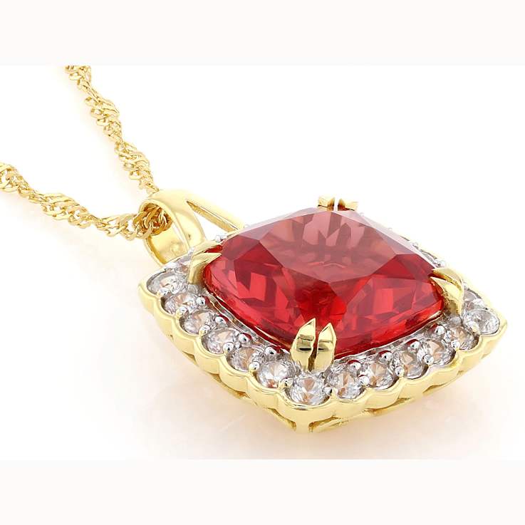 Lab-Created Padparadscha Sapphire And White Zircon Pendant Necklace In
18K Gold Over Sterling Silver 9.26ctw