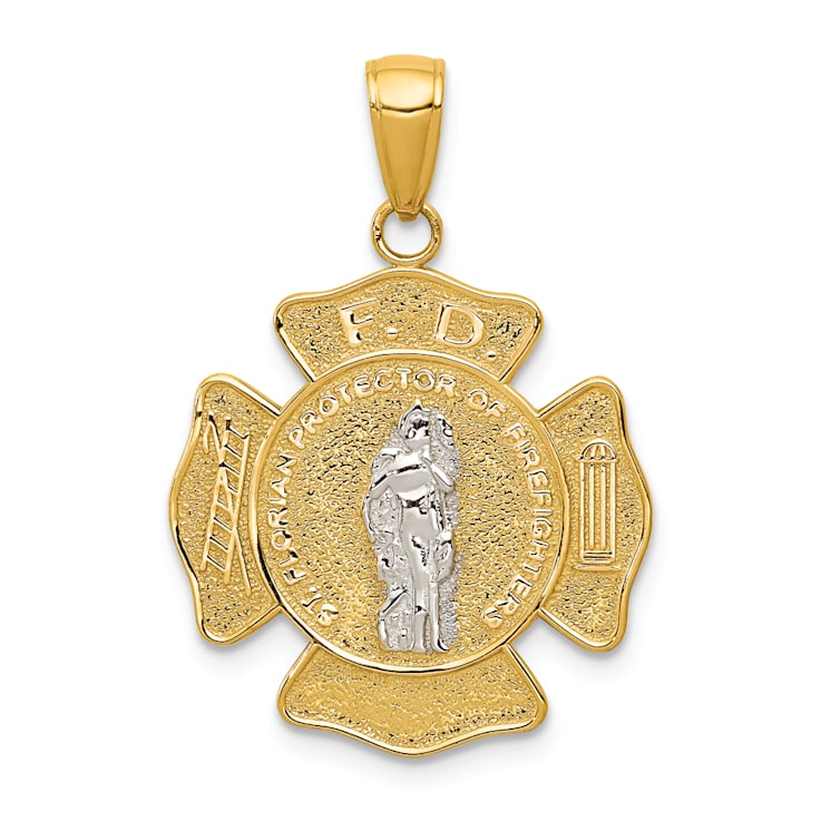 14K Yellow and White Gold Saint Florian Medal Pendant