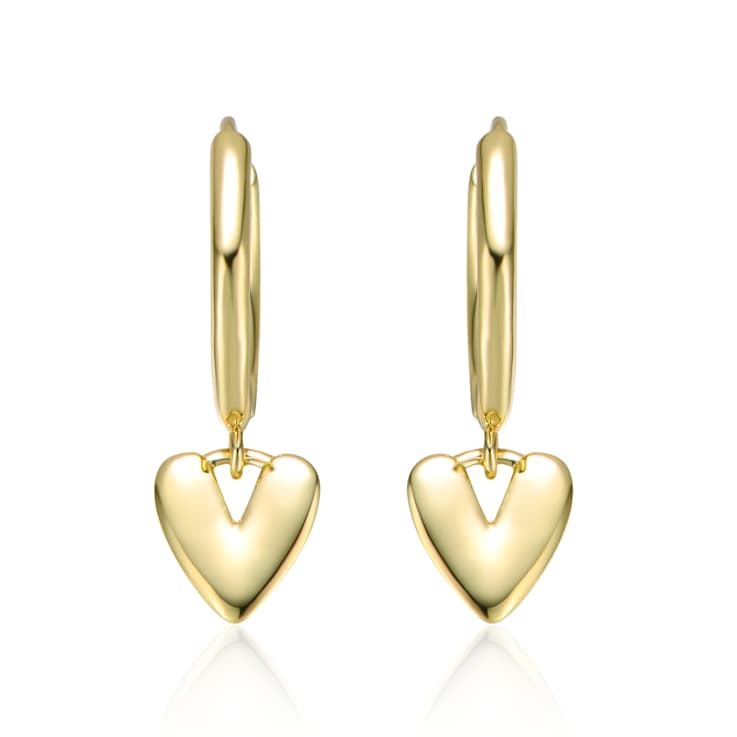 Heart Dangle Earrings In 14K Gold Over Brass