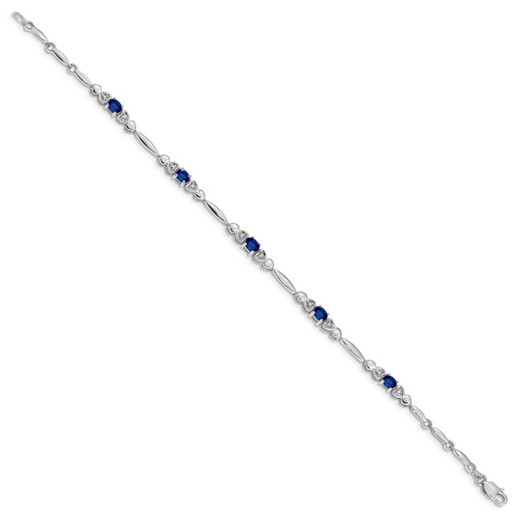 Rhodium Over 10k White Gold Diamond and Sapphire Bracelet