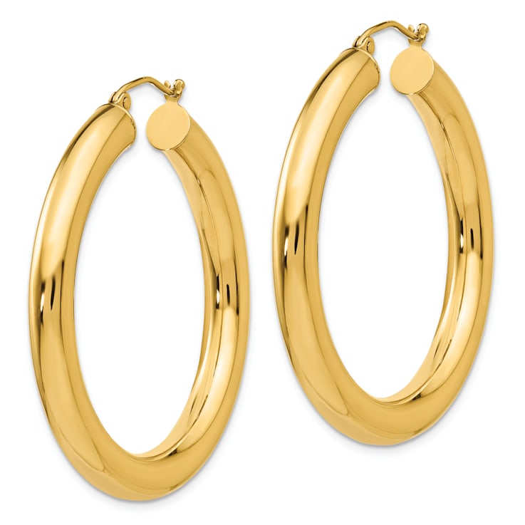 14k Yellow Gold 1 9/16" Polished Tube Hoop Earrings