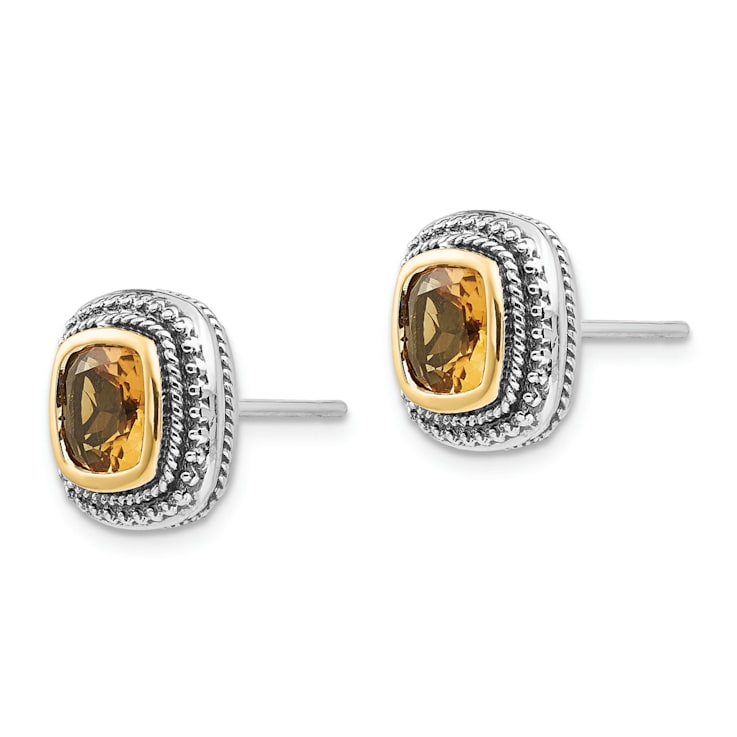 Sterling Silver Antiqued with 14K Accent Citrine Earrings