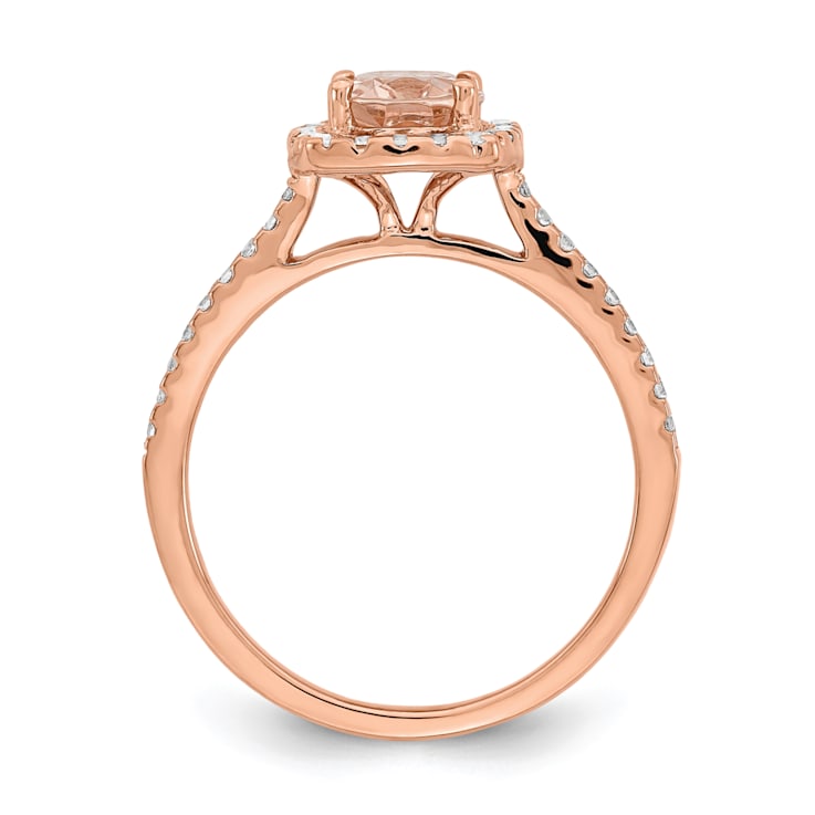 14K Rose Gold Morganite Diamond Halo Engagement Ring 1.55ctw