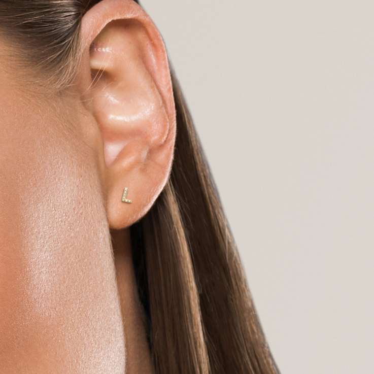 14k Yellow Gold Initial Earrings -L