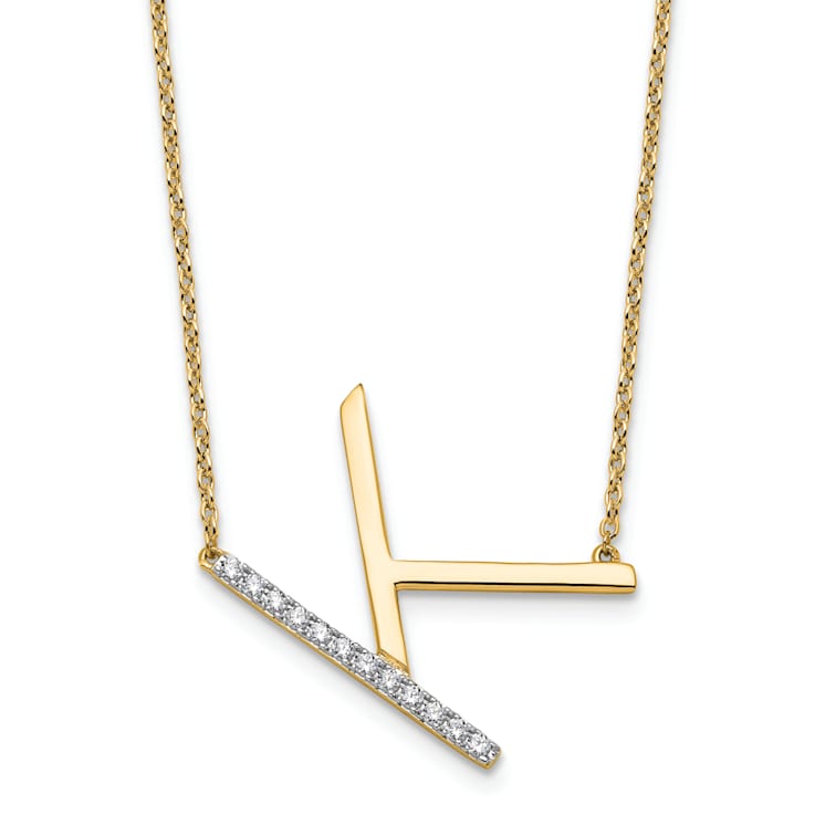 14k Yellow Gold and Rhodium Over 14k Yellow Gold Sideways Diamond
Initial K Pendant 18 Inch Necklace