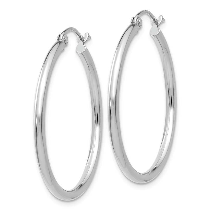 Rhodium Over 14k White Gold Polished 1 3/16" Tube Hoop Earrings