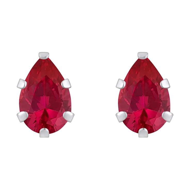 6x4mm Pear Shape Lab Created Ruby Rhodium Over 10k White Gold Stud Earrings