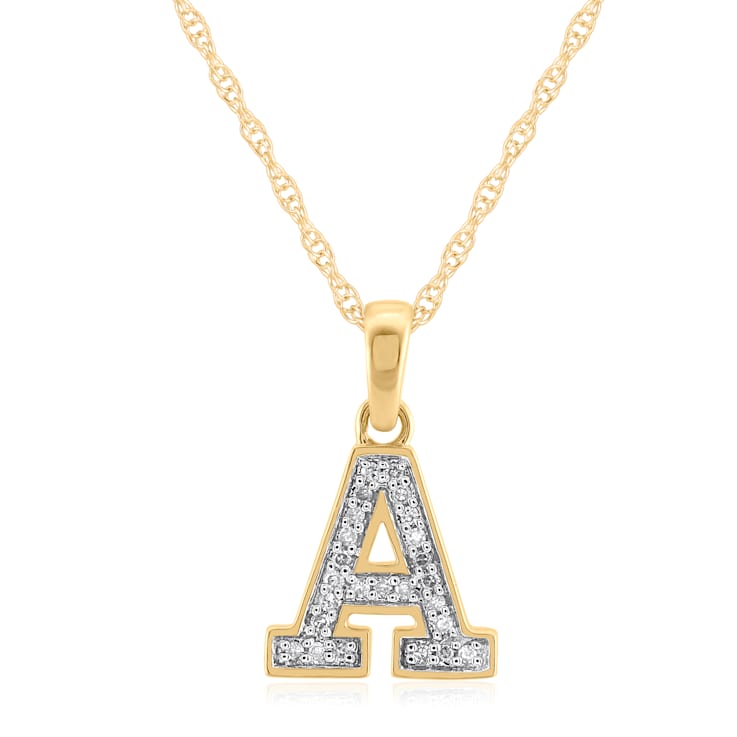 White Diamond Accent 10k Yellow Gold A Initial Pendant With 18” Rope Chain