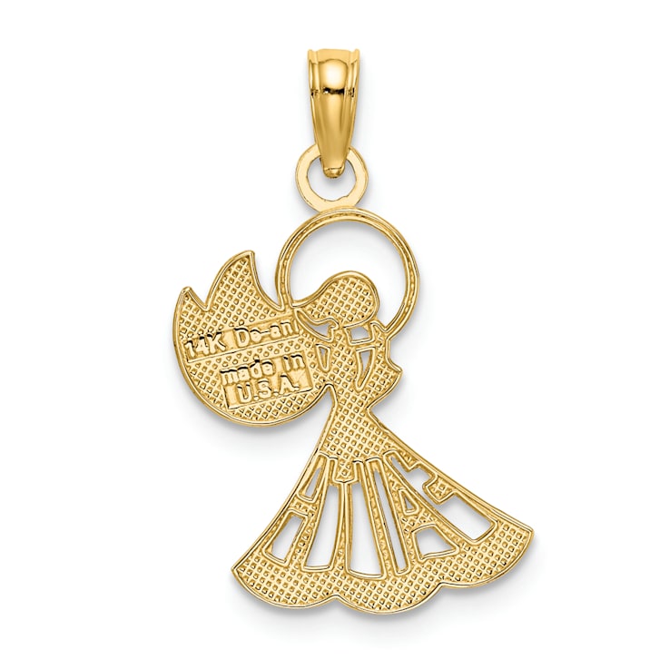 14k Yellow Gold and Rhodium Over 14k Yellow Gold Polished Textured Angel
with Faith Charm