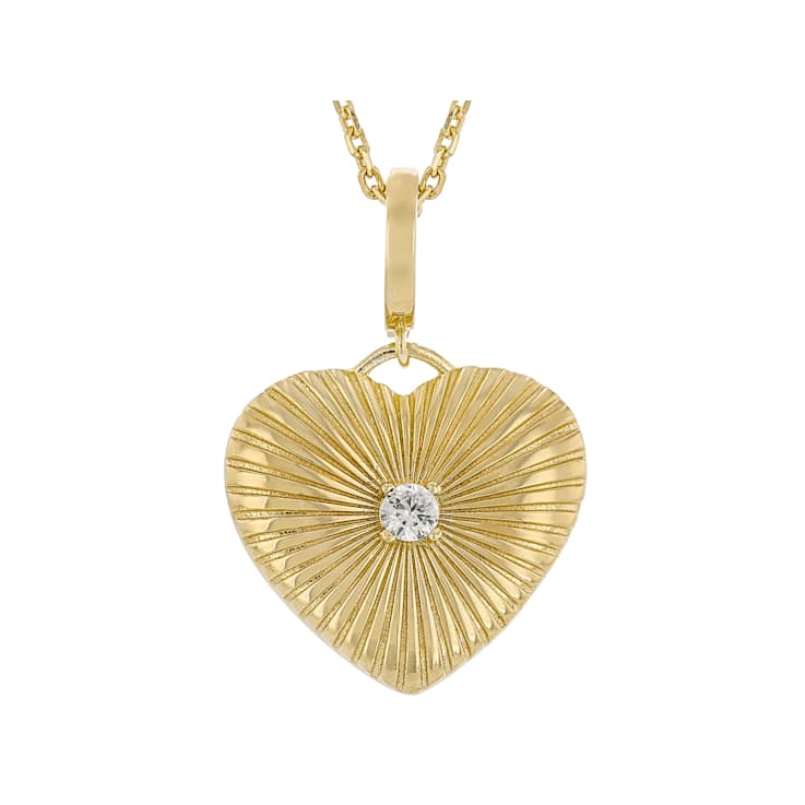 White Zircon Heart Enhancer Pendant With Chain In 18K Gold Over Sterling
Silver 0.12ct
