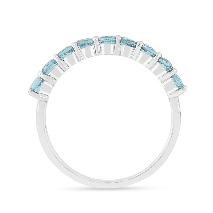 Round Blue Topaz Sterling Silver Anniversary Style Stackable Band Ring, 0.90ctw