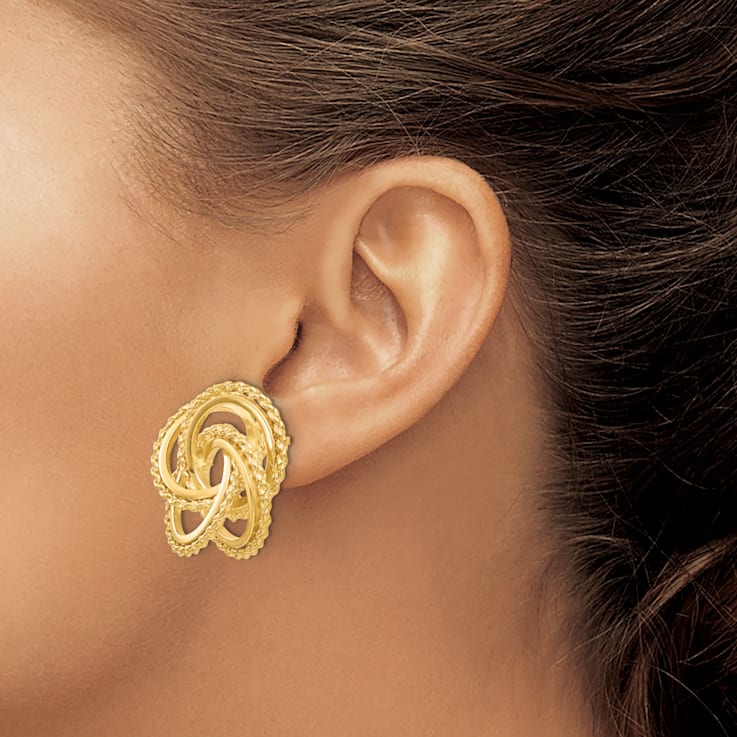 14k Yellow Gold 18mm Polished and Textured Twisted Love Knot