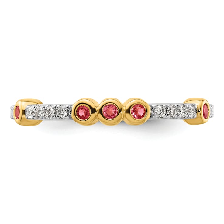 14K Yellow Gold Stackable Expressions Pink Tourmaline and Diamond Ring 0.185ctw