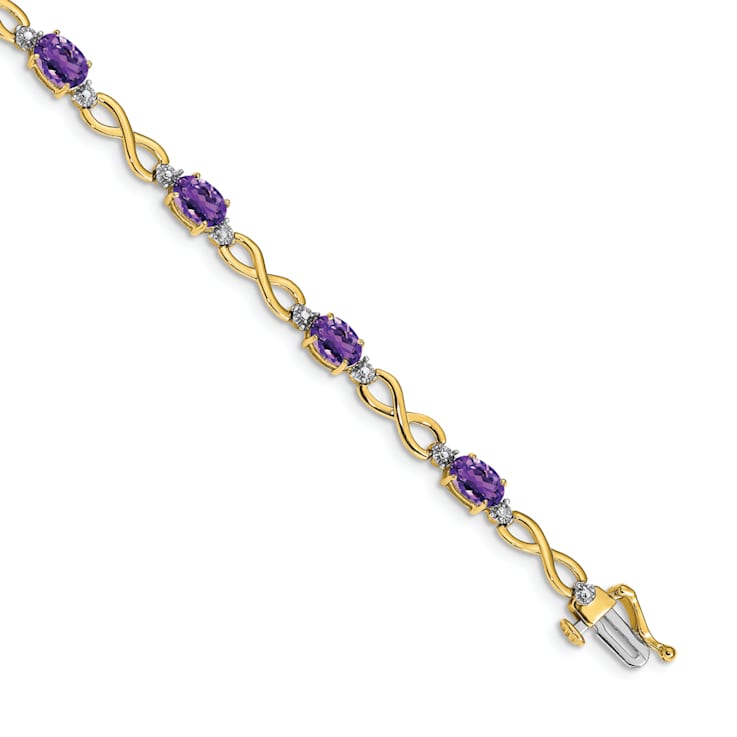 14k Yellow and White Gold with Rhodium Over 14k Yellow Gold Amethyst and
Diamond Infinity Bracelet