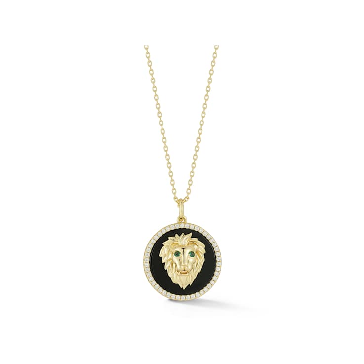 Rachel Zoe Black Agate CZ 3D Lion Head Medallion Necklace in 14K Gold
Over Sterling Silver