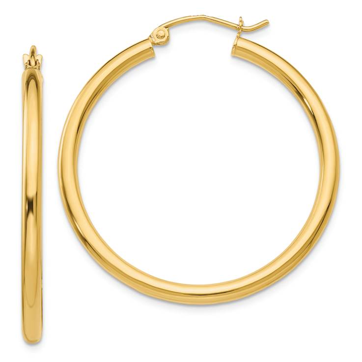 14k Yellow Gold Polished 1 3/8" Tube Hoop Earrings