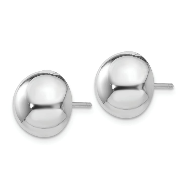 Rhodium Over 14k White Gold 10mm Half Ball Earrings
