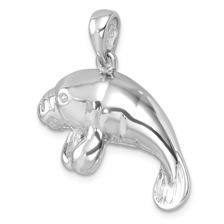 Rhodium Over Sterling Silver Medium Manatee Pendant