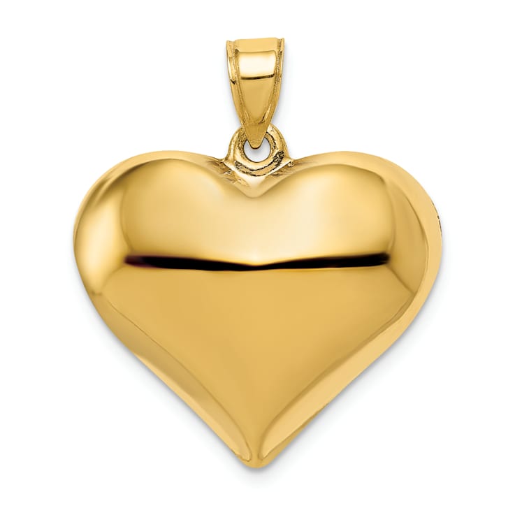 14k Yellow Gold 3D Polished Puffed Heart Pendant