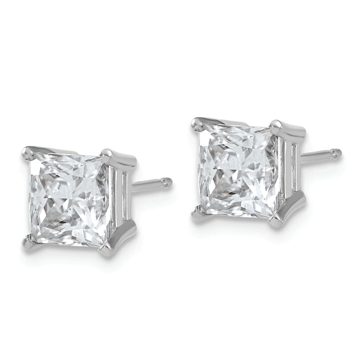 Rhodium Over 14K White Gold 3ct. 6.5mm Princess G H I True Light
Moissanite Earrings