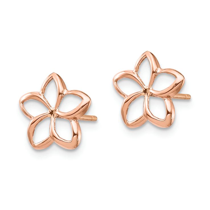 14k Rose Gold Polished 9.72mm Plumeria Cut-Out Stud Earrings
