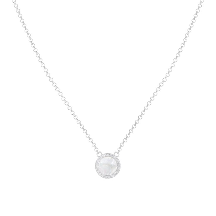 Mother of Pearl and Cubic Zirconia Rhodium Over Sterling Silver Necklace