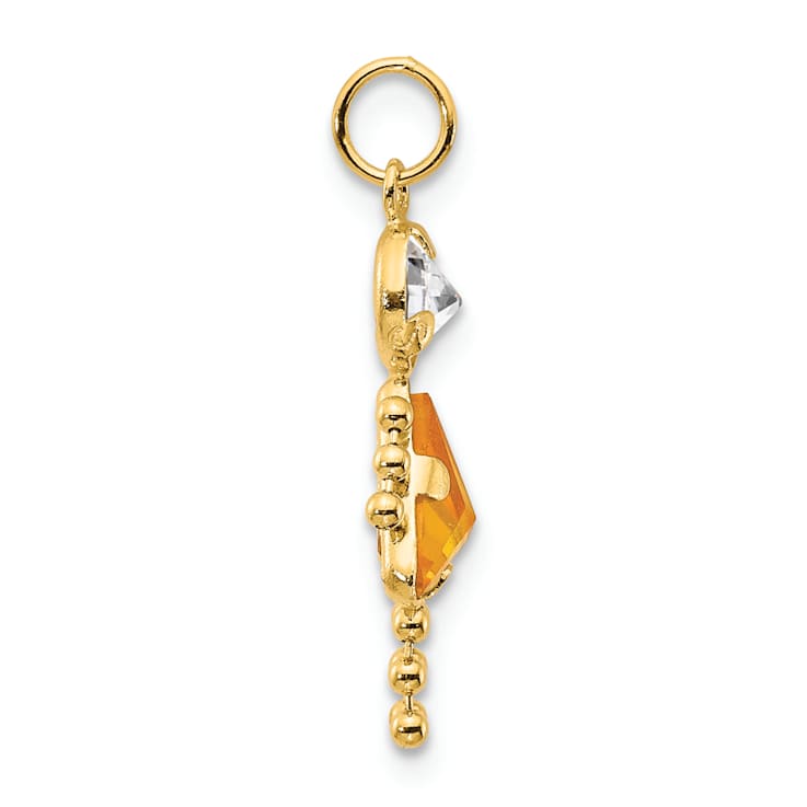 10k Yellow Gold Yellow Citrine Simulant November Birthstone and Clear
Cubic Zirconia Girl Charm