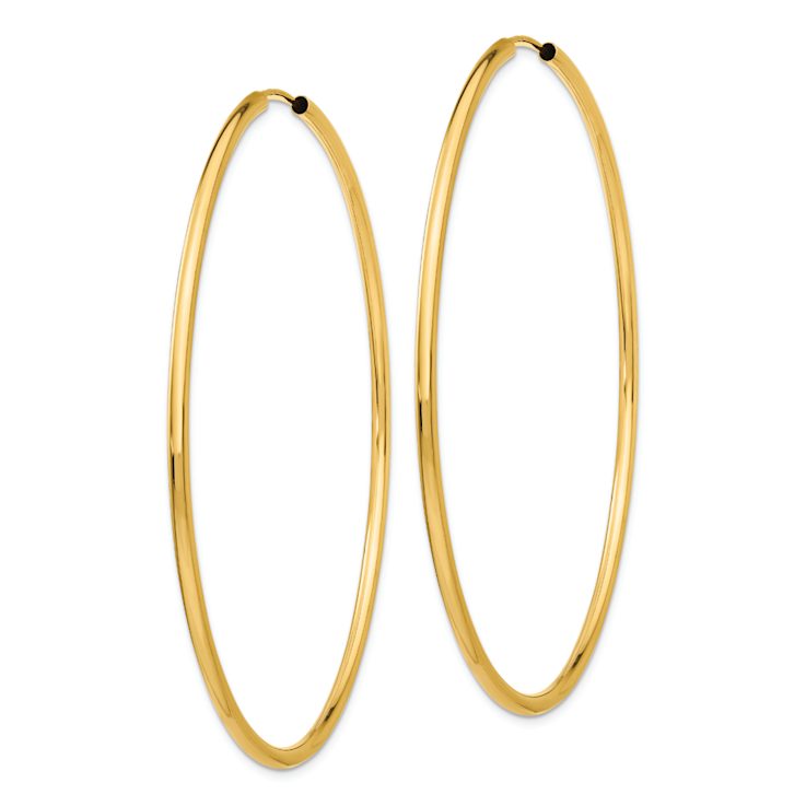 14k Yellow Gold 2 9/16" Polished Round Endless Hoop Earrings