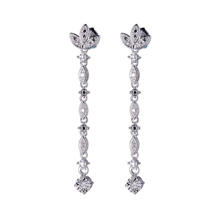 White Diamond Accent Rhodium Over Sterling Silver Linear Dangle Earrings