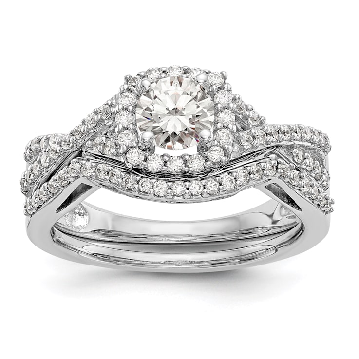 Rhodium Over 14K White Gold Lab Grown Diamond Halo Engagement Ring 0.778ctw