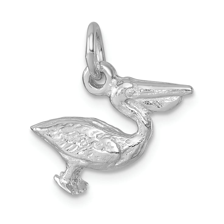 Rhodium Over Sterling Silver Pelican Pendant