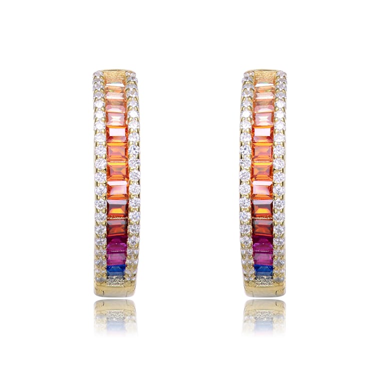 Multi-Color CZ Inside-Out Hoop Earrings In 14K Gold Over Brass
