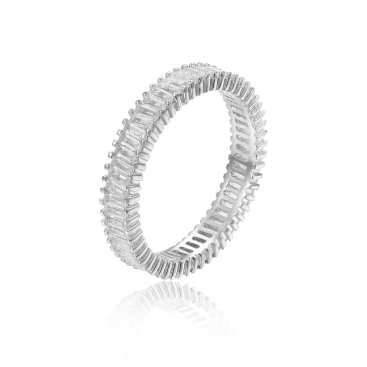 Baguette White Topaz Sterling Silver Eternity Band Ring, 1.00ctw