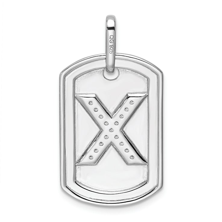 Rhodium Over 14k White Gold Diamond Initial X Dog Tag Charm