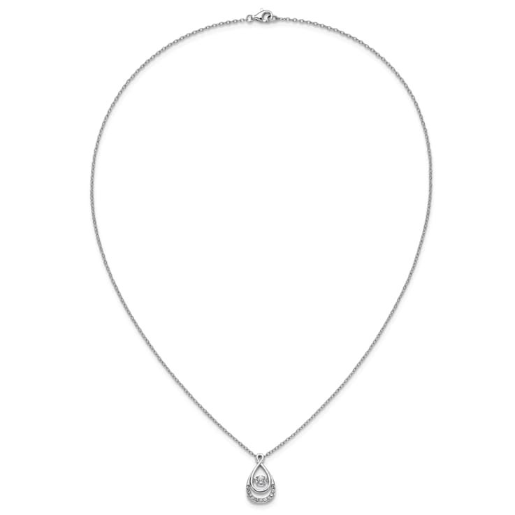 Rhodium Over Sterling Silver Polished Vibrant Cubic Zirconia Teardrop Necklace