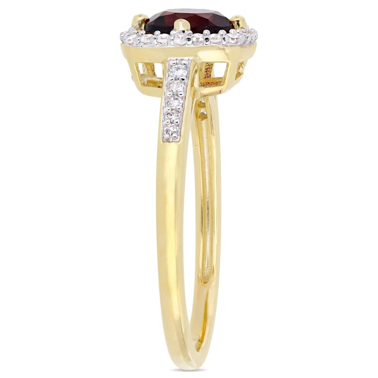 Garnet and Diamond 10K Yellow Gold Ring 1.14ctw