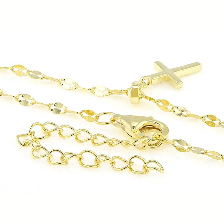 CZ Cross Pendant In 18K Gold Over Sterling Silver 0.13ctw