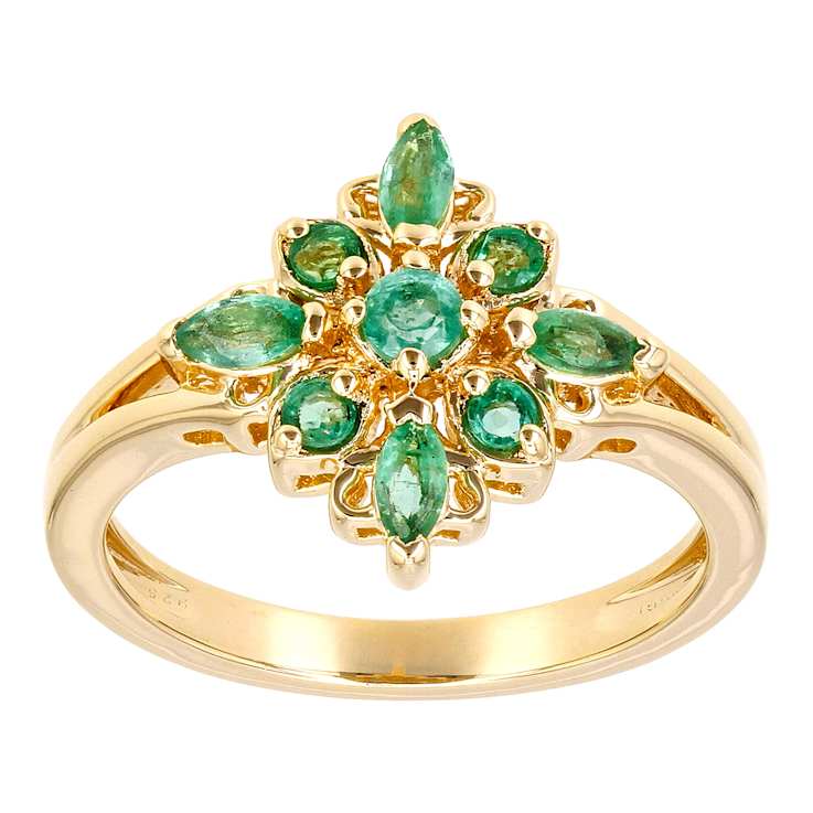 Emerald Cluster Ring In 18K Gold Over Sterling Silver 0.53ctw