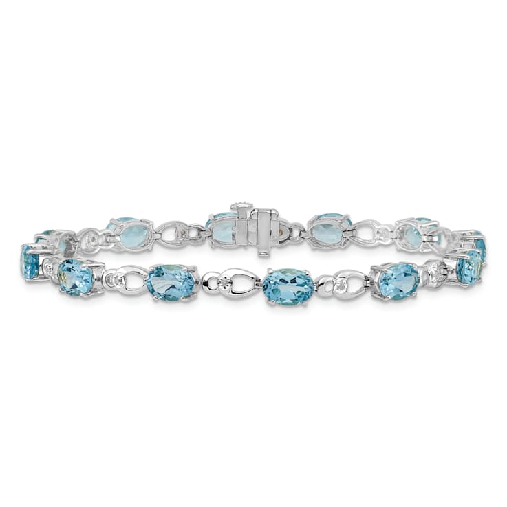 Rhodium Over 14k White Gold Blue Topaz and Diamond Bracelet