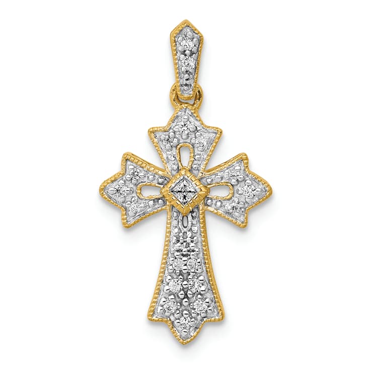 10k Yellow Gold and Rhodium Over 10k Yellow Gold 0.10 cttw Diamond Fancy
Cross Pendant