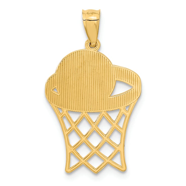 14k Yellow Gold Diamond-Cut Basketball Pendant