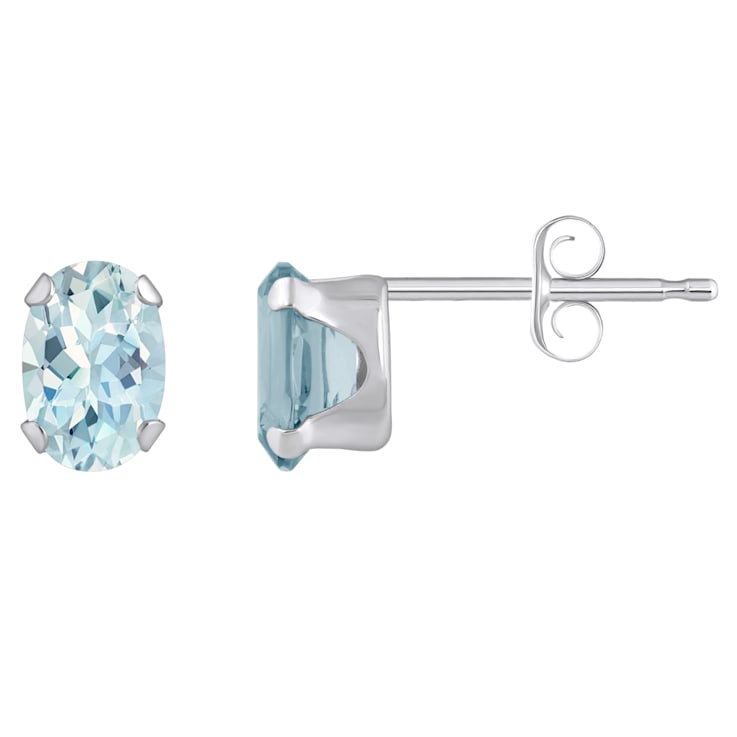 6x4mm Oval Aquamarine Rhodium Over 10k White Gold Stud Earrings