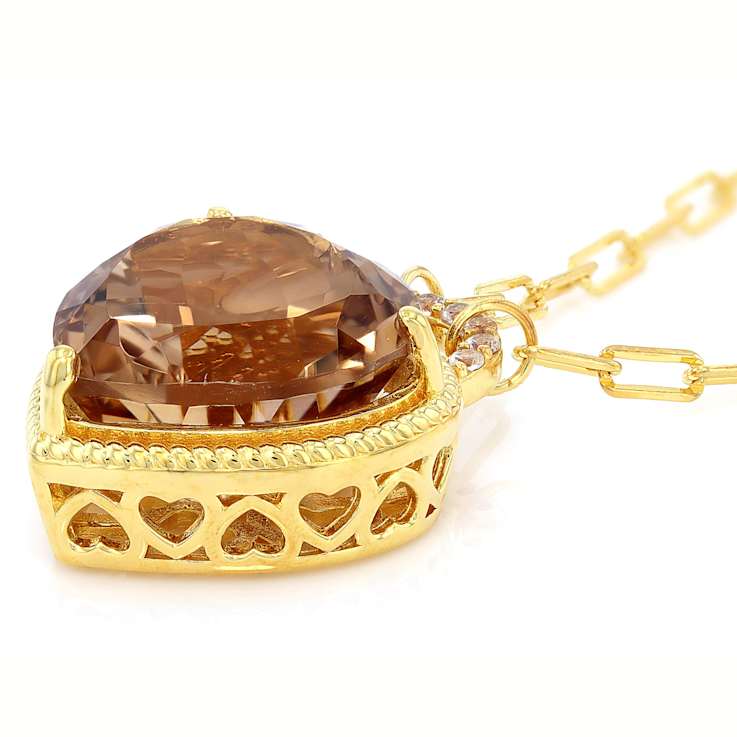 Champagne Quartz Heart And White Zircon Toggle Necklace In 18K Gold Over
Sterling Silver 10.06ctw