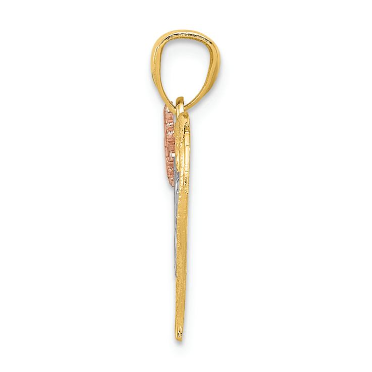14K Tri-color Gold Textured MOM Heart Pendant