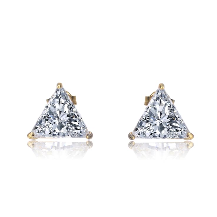 Triangle CZ Stud Earrings In 14K Gold Over Sterling Silver