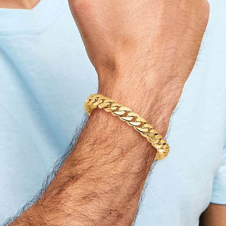 10k Yellow Gold 10.75mm Hand Polished Fancy Curb Link Bracelet